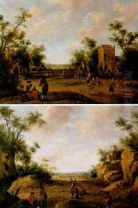 A Village Street With Peasants Resting And Conversing