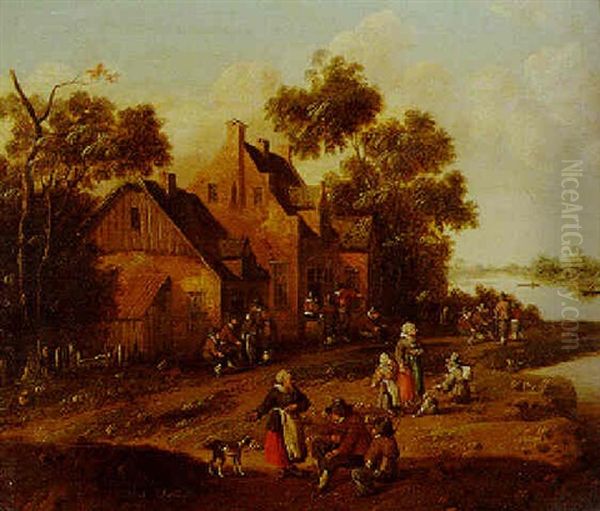 A River Landscape With Peasants Gathered Outside An Inn And Resting On A Riverbank - view 1