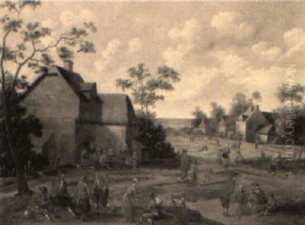 Village Streets With Travellers And Peasants - view 1