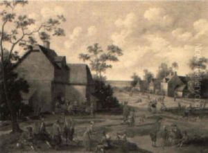 Village Streets With Travellers And Peasants by Cornelis Droochsloot