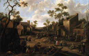 Belebte Dorfstrase by Cornelis Droochsloot