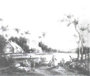 Figures On A Plain By A Village Figures On A Plain By A Village