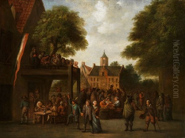 Dorffest Zwischen Baumen Vor Einem Hofischen Gebaude Im Hintergrund - view 1