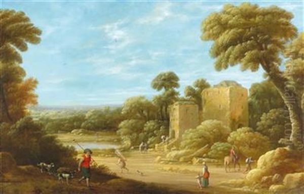 A Wide Landscape With Figures In Front Of A Ruin - view 1