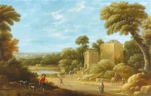 A Wide Landscape With Figures In Front Of A Ruin by Joost Cornelisz. Droochsloot