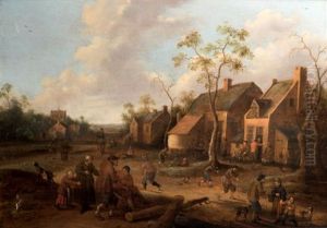 Cavalier Et Paysans A L'entree Du Village