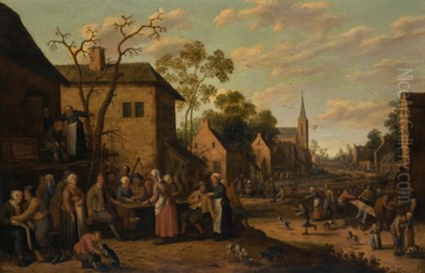 A Village Street Scene With Figures Eating And Drinking - view 1