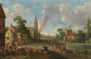 Soldiers On Horseback Entering A Town