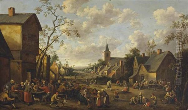 A Village With Peasants Making Merry In A Street - view 1