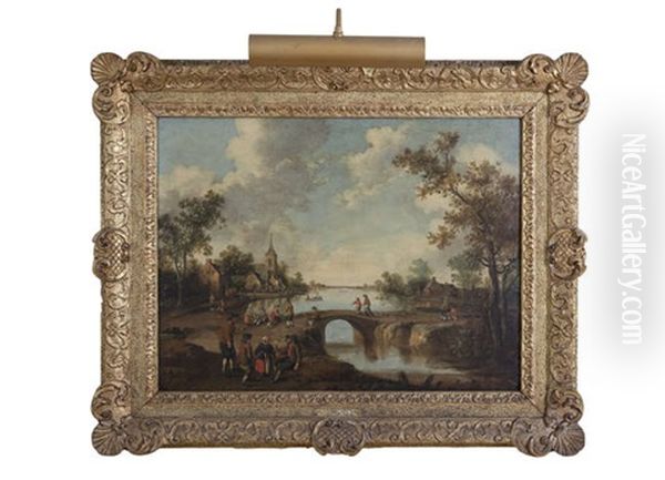 Figures On A Bridge Outside A Village - view 1
