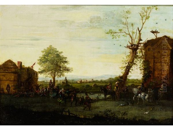 Dorffest Zwischen Zwei Gebauden Auf Wiese - view 1