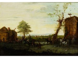 Dorffest Zwischen Zwei Gebauden Auf Wiese by Joost Cornelisz. Droochsloot