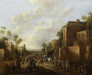 A Village With Figures Gathered Outside An Inn A Village With Figures Gathered Outside An Inn
