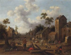 A Village With Figures Conversing And Playing Games by Joost Cornelisz. Droochsloot