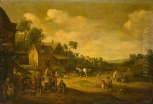 A Village Street With Horse Trough In Front Of The Tavern by Joost Cornelisz. Droochsloot