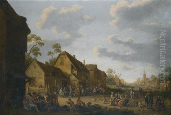 Village Street With Peasants Carousing Outside An Inn - view 1