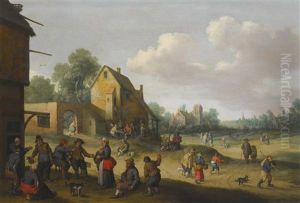 Village Scene With Figures Outside An Inn by Joost Cornelisz. Droochsloot