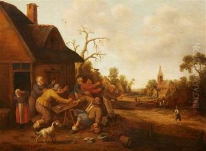 A Village Scene With Peasants Fighting by Joost Cornelisz. Droochsloot