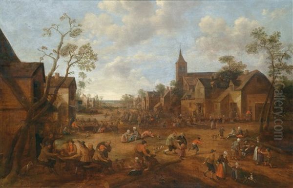 Dorfstrase Mit Feiernden Personen - view 1