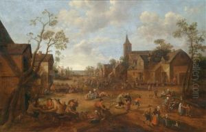Dorfstrase Mit Feiernden Personen