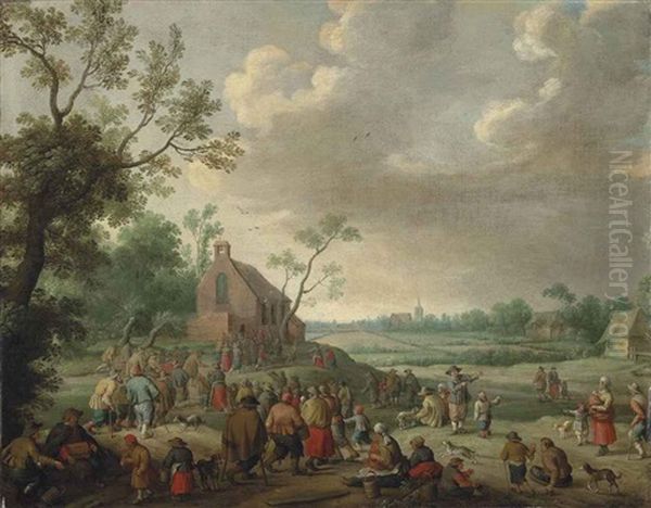 A Landscape With Figures Conversing And Playing Music, A Church Beyond - view 1