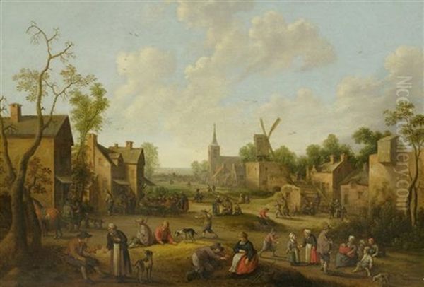 Dorflandschaft Mit Gotischer Kirche Und Windmuhle - view 1
