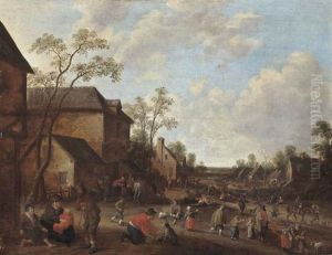 A Village With Figures Conversing And Playing Games by Joost Cornelisz. Droochsloot