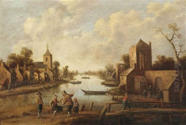A Village Near A River, Figures In The Foreground - view 1