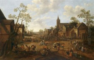 Dorfstrasse Mit Feiernden Personen