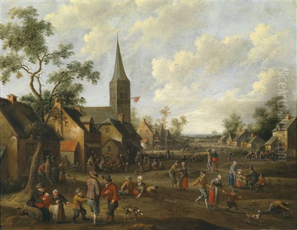 Dorfstrasse Mit Tanzenden Und Feiernden Bauern - view 1