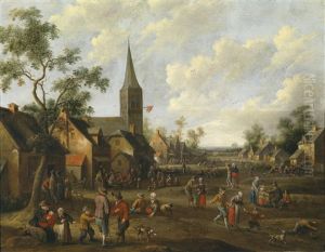 Dorfstrasse Mit Tanzenden Und Feiernden Bauern by Joost Cornelisz. Droochsloot