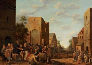 Scene De Village Hollandais (in 3 Parts) by Joost Cornelisz. Droochsloot