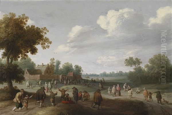 Landschaft Mit Zahlreichen Personen Vor Einem Bauernhof - view 1