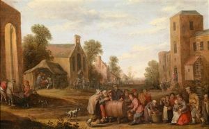 Eine Frohliche Dorfszene Mit Zechenden Bauern by Joost Cornelisz. Droochsloot