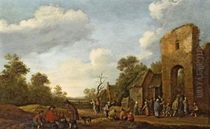 Dorfszene Mit Speisung Vor Einem Kloster by Joost Cornelisz. Droochsloot