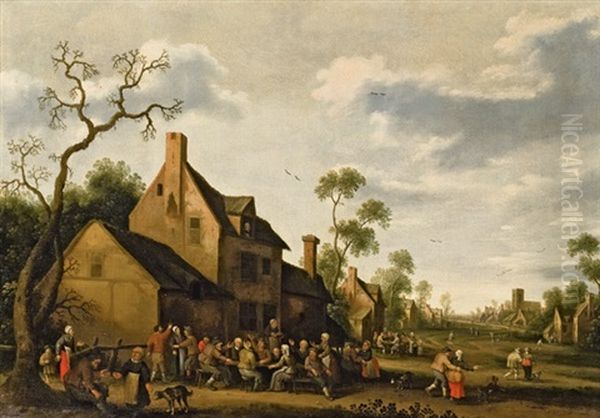 Dorfszene Mit Bauern Vor Einem Wirtshaus - view 1