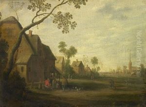 Dorflandschaft Mit Bauersleuten Vor Ihren Katen Dorflandschaft Mit Bauersleuten Vor Ihren Katen