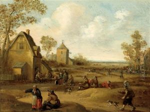Frohliches Treiben Auf Einem Dorfplatz by Joost Cornelisz. Droochsloot