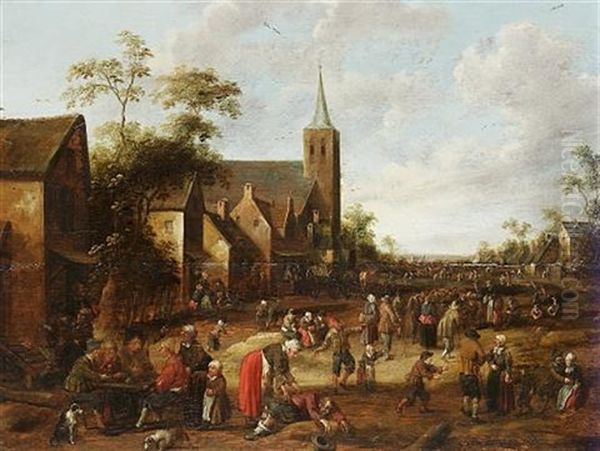 A Busy Village Street With Figures Seated Outside An Inn - view 1