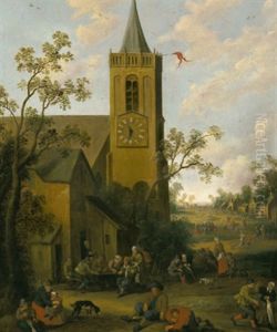 Feiernde Bauern In Einem Hollandischen Dorf by Joost Cornelisz. Droochsloot
