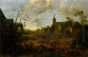 Rue De Village Animee De Personnages by Joost Cornelisz. Droochsloot