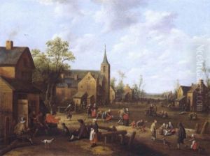 Ein Hollandisches Dorf Mit Vielen Figuren by Joost Cornelisz. Droochsloot