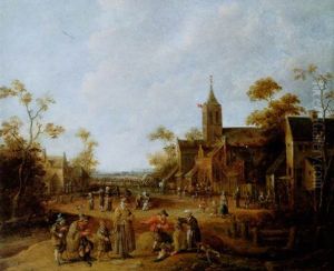Dorflandschaft Mit Reicher Bauerlicher Figurenstaffage