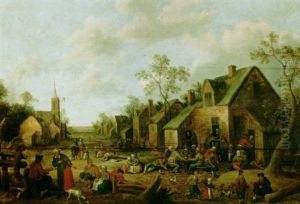 A Village Street Scene With Figures Making Merry Near An Inn by Joost Cornelisz. Droochsloot