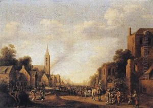 A View Of A Street With Soldiers Pillaging A Village