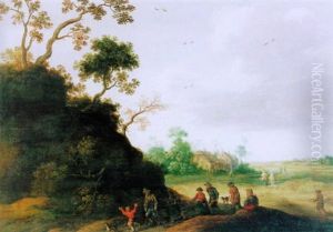 Baumreiche Landschaft Mit Hausern Und Figurengruppe Baumreiche Landschaft Mit Hausern Und Figurengruppe