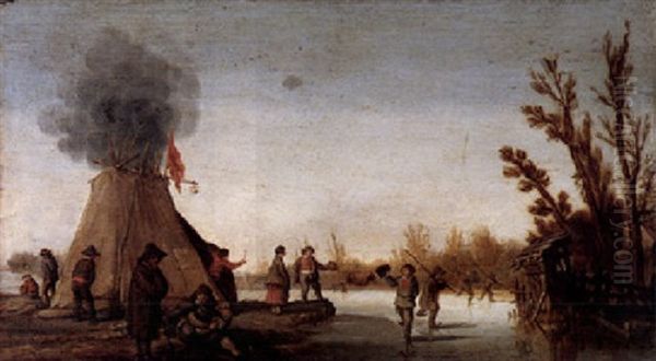 A Winter Scene With An Encampment By A Frozen River With Skaters - view 1