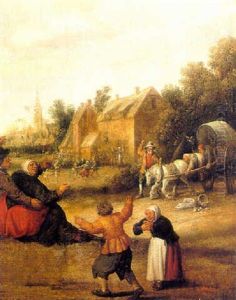 A Village Scene With A Horse-drawn Cart by Joost Cornelisz. Droochsloot
