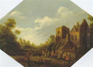 Feiernde Bauern Auf Einer Dorfstrase by Joost Cornelisz. Droochsloot
