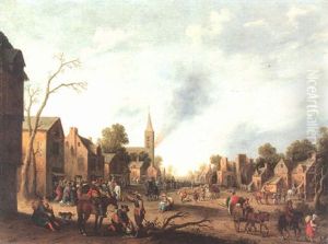 Dorfstrase Mit Steuereintreibern by Joost Cornelisz. Droochsloot